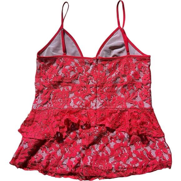 French Connection Red Lace Peplum Camisole Blouse - Picture 2 of 3
